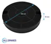 A black circular charcoal filter with dimensions indicated. Produktbild-Vorschau
