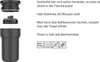 A disassembled black travel mug with text describing its features. Voir les images du produit