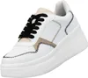 A white sneaker with black laces and beige accents, shown from a side angle against a white background. Produktbild-Vorschau