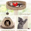 A collage of images showcasing a cat tree with different features, including a top perch, a cozy cave, and a scratching post, with cats interacting with it. Produktbild-Vorschau