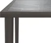 A close-up view of the corner of a table with a marble-like top and dark wood legs. Podgląd zdjęcia produktu