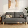 A dark gray sofa with wooden legs is shown in a well-lit room. Produktbild-Vorschau