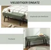 Collage of images showing a green bench in different settings, including a bedroom and a hallway. Produktbild-Vorschau