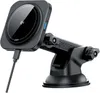 A black wireless car charger with a magnetic mount and suction cup base. Anteprima dell’immagine prodotto