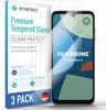 A product shot of a 3-pack of screen protectors for a Fairphone 4, with one protector shown on the phone. Produktbild-Vorschau