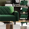 A product image showcasing a green sofa with various close-up details and feature callouts. Produktbild-Vorschau