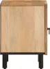A side view of a wooden nightstand with black legs. Podgląd zdjęcia produktu