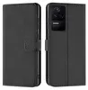 A black flip case for a smartphone, shown open to reveal the phone's camera module. Produktbild-Vorschau
