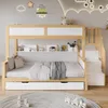 A children's bunk bed with a pull-out bed, stairs, and shelves, set in a bedroom. Náhľad obrázku produktu