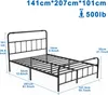 A diagram of a black metal bed frame with dimensions indicated by text and lines. Náhled obrázku produktu
