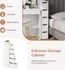 A narrow storage cabinet with drawers next to a bed and a vanity. Podgląd zdjęcia produktu