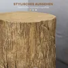 Close-up of a tree stump side table with text overlay. Produktbild-Vorschau