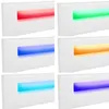 Six separate images of white bed frames, each illuminated with different colored LED lights. Náhled obrázku produktu