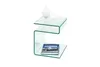 A clear glass side table with two decorative vases and a book on it, isolated on a white background. Voir les images du produit