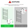 An instructional image showing two diagrams of a towel warmer installation, one correct and one incorrect, with accompanying text in German. Anteprima dell’immagine prodotto