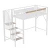 A white metal loft bed with wooden steps and accents, shown against a white background. Anteprima dell’immagine prodotto