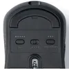 The underside of a black wireless computer mouse is shown, highlighting its buttons and indicator lights. Voir les images du produit