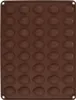 A top-down view of a brown silicone baking mold with 40 individual cavities shaped like strawberries. Produktbild-Vorschau