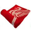 A red fleece blanket with a white Liverbird logo, partially rolled up. Náhľad obrázku produktu