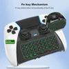 A gaming controller with an attached keyboard, highlighted with text overlays explaining its features. Produktbild-Vorschau