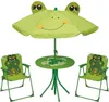 A frog-themed children's outdoor furniture set including a table and two chairs with a matching umbrella. Produktbild-Vorschau