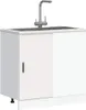A white kitchen sink cabinet with a faucet. Produktbild-Vorschau