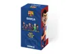 A product box for a FC Barcelona collectible figure, featuring the team's logo, player illustrations, and team motto. Anteprima dell’immagine prodotto