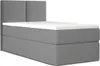 A studio shot of a gray bed with a white mattress topper against a white background. Produktbild-Vorschau