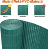 A rolled-up green PVC privacy screen with three small inset images demonstrating its features. Náhled obrázku produktu