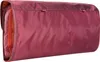 A burgundy toiletry bag is shown from the side, with a mesh compartment visible on the left. Produktbild-Vorschau
