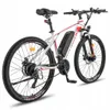 A white electric mountain bike with black and red accents is shown against a white background. Produktbild-Vorschau
