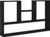 A black wooden shelf unit with multiple compartments against a white background. Náhľad obrázku produktu