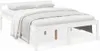 A white wooden bed frame with two pillows and a blanket. Produktbild-Vorschau