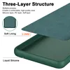 A close-up diagram illustrating the three-layer structure of a phone case, highlighting its soft lining and liquid silicone material. Produktbild-Vorschau