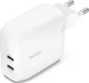 A white Belkin dual USB-C charger with European plug prongs. Produktbild-Vorschau
