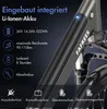 Close-up of an electric bicycle frame with battery and feature callouts. Produktbild-Vorschau