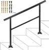 A black aluminum stair railing is shown installed on a set of stairs, with mounting hardware visible. Anteprima dell’immagine prodotto