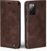 A brown leather flip case for a smartphone, shown from two angles. Produktbild-Vorschau