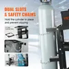 A close-up of a welding cart holding a gas cylinder, with inset images highlighting its features. Produktbild-Vorschau