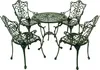A dark green cast aluminum bistro set with a round table and four chairs, displayed on a white background. Produktbild-Vorschau