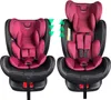 Two car seats side-by-side, one showing a lower headrest and the other a higher headrest, with green arrows indicating adjustment. Produktbild-Vorschau