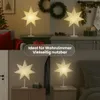 Collage of four images showing a star-shaped lamp in different home settings, with text overlay. Podgląd zdjęcia produktu