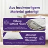 A pillow is shown with text overlays describing its features and materials. Produktbild-Vorschau