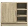 A front view of a light brown wooden cabinet with a single door on the left and three open shelves on the right. Produktbild-Vorschau