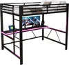 A black metal loft bed with an integrated desk and LED lighting. Produktbild-Vorschau