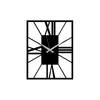A black metal wall clock with Roman numerals and clock hands against a white background. Podgląd zdjęcia produktu