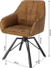 A brown swivel chair with dimensions indicated by measurement lines and text. Produktbild-Vorschau