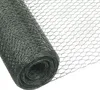 A roll of dark gray hexagonal wire mesh, also known as chicken wire, is shown against a white background. The mesh is partially unrolled, revealing its hexagonal pattern. Produktbild-Vorschau