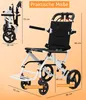 A diagram showing the dimensions of a foldable transport wheelchair. Náhľad obrázku produktu