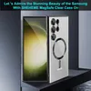 A clear phone case with MagSafe is shown on a Samsung phone, with marketing text at the top. Produktbild-Vorschau
